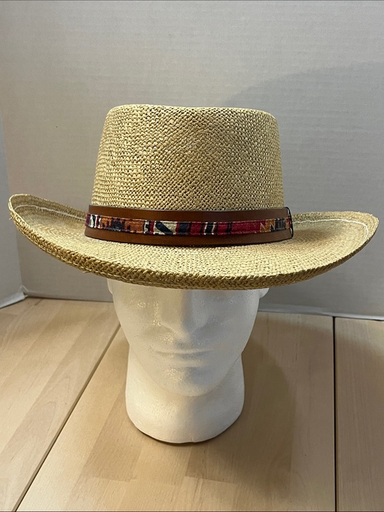 Unihat by Texace Other - Vintage UNIHAT by TEXACE Sand Hills Straw Golf Hat w/Fabric & Leather Trim Band